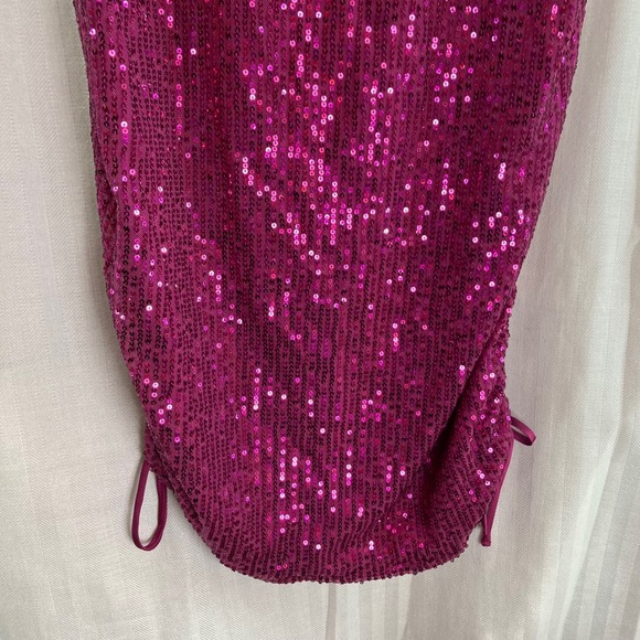 Wild Fable Purple Sequin Mini Dress Ruched Drawstring Sleeveless Party L - Picture 6 of 10